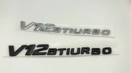 ABS di alta qualità in plastica nera / argento V12 BITURBO numero lettere Trunk emblema emblema tronco per Mercedes Benz