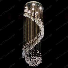 D50cm*H130cm Luxury Chandelier K9 Crystal Ball Spiral Art Luminaire Decoration Rain Drop Luster Pendant Lamp Ceiling Chandeliers MYY10546A