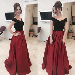 Elegant Two Tone Prom Dress Black and Burgundy Long Formal Evening Dress Prom Gowns V Neck Off the Shoulder Prom Dresses