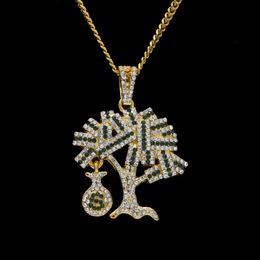 Europe and America Hotsale Hip Hop Necklace 18K Yellow Gold/Silver Plated Rhinestone HipHop Dollars Tree Necklace for Men Women NL-410