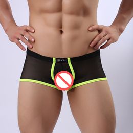 Men Sexy Underpants Boxer Shorts Mesh See Through Transparent Erotic Gay Pants Homme Breathable Ultra-thin BoxerShorts Underwear
