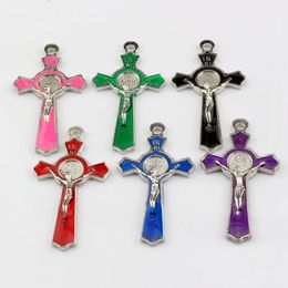 42pcs Two-Sided Enamel Jesus Cross Crucifix Charms For Jewellery Making Bracelet Necklace Findings 50*27MM