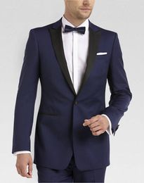 Stylish new dark blue men fit the groom best man tuxedo wedding party work office suitable for 2 (coat + pants) custom made