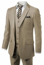 Custom Made Two Button Khaki Groom Tuxedos Notch Lapel Groomsmen Mens Wedding Prom Suits (Jacket+Pants+Vest+Tie) H296
