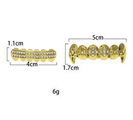 Grills 14K Gold Plated Iced Out Grillz with CZ Diamonds Bling Bling Teeth Fangs Grillz Caps Hip Hop Rapper Custom Fit Top and Bottom Se