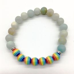 SN1212 High Qiality 7 Rainbow Candy Color Bead Bracelet Matte Amazonite Energy Healing Yoga Bracelet Free Shipping