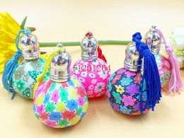 100pcs/lot Free Shipping 15ML Roll on Ball Refillable Ceramic essence oil empty polymer clay Perfume bottle with tassel