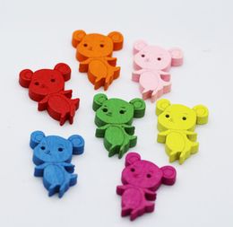 100pcs 24*17mm Assorted Colours Mouse Wood Buttons With Hole For Handicrafts Sewing Scrapbooking Accessory