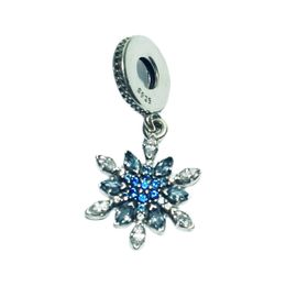Fits for pandora bracelet 925 sterling silver bead Snowflake silver dangle with clear cubic zirconia and mixed blue shades of crystal and CZ