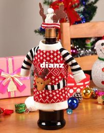 New Arrive 2pcs/Set Christmas Red Wine Covers Bottle Cover Indoor Decoration Antler Hats Tops Suits Kitchen Dinner Christmas