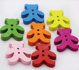 100pcs 20*23mm Assorted Colours Bear Wood Buttons With Hole For Handicrafts Sewing Scrapbooking Accessory