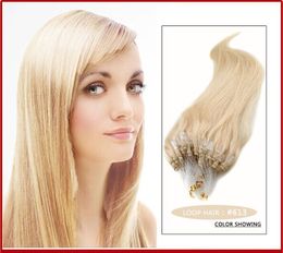 HOT!!! - 0.8g/s 200S/lot 14"- 24" Micro rings/loop Brazilian remy Human Hair Extensions hair extention, #613 bleach blonde