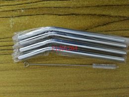 50Sets/lot Free Shipping 4pcs 9.5x215x0.5mm Bend stainless steel straw +1 pcs Metal straw brush With opp bag package