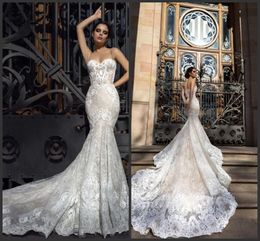 2020 Crystal Design Mermaid Wedding Dresses Sweetheart Fitted Lace Appliques Robe De Soiree Arabic Sexy Bridal Gowns with Court Train 380