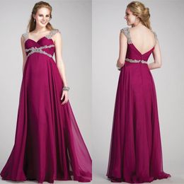 Graceful Beads Straps Floor Length Crystal Ruffles Long Prom Dress Formal Bridesmaid Dresses For Pregnant Women Maternity Evening Gowns