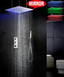 Thermostatic Bathroom Bath Shower Faucet Set Ceil Mounted Two Functions Swash And Rain 3 Colors LED Shower Head 007-20QMIL-F