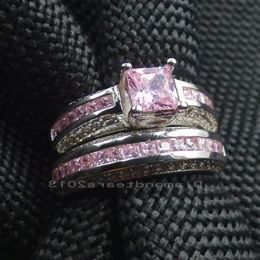 Luxury SZ5-10 Hot sale Princess cut 10kt white gold filled pink sapphire Simulated diamond wedding Ring gift with box