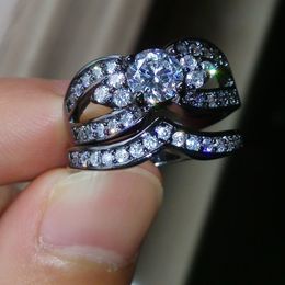 Size 5-10 Hot sale luxury Engagement Jewellery 10kt black gold filled white topaz cz Gem women simulated Diamond Wedding Ring set gift