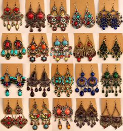 retro earrings Vintage Tibetan Silver/Bronze Resin Gem diamond earrings folk style Jewellery mixed 20 style 20Pairs/lot