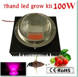 Cob Tech new led grow lighting system for plants,100W 7band led grow chip +power supply+ led heatsink+cooler+ lens and reflector