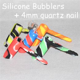 Platinum Cured Food Grade Silicone Hammer Bubbler Pipe Smoking Pipes Silicone Bong Dab Rig with 4mm thickness 18.8mm male quartz nail