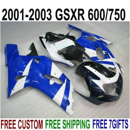 hot sale bodywork set for suzuki gsxr600 gsxr750 20012003 k1 fairings 01 02 03 gsxr 600 750 blue white black fairing kit sk50