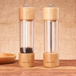 8 inch Spice Pepper Mill Grinder Manual Seasoning Mill Stainless Steel Home Kitchen Tools For Cooking Wood +Acrylic