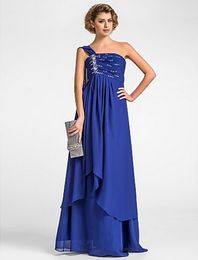 One Shoulder with Ribbon A Line New Mother of the Bride Dresses Beads Sleeveless Chiffon Floor-Length Evening Gowns Mother's Dresses