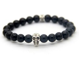 Silver Skull Bracelet Whole A Grade Natural Stone Beads Micro Pave Cz Ball Beaded Couples Bracelets Men's Fashion Jewelry223D