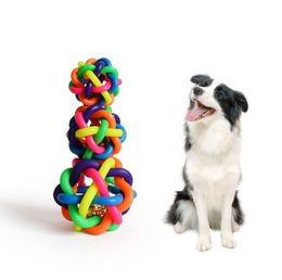 Pet Supplies Rubber bell Balls Braided Rope Balls Chew Knot Toy Dog Cat Toy For Puppy Dog Playing Chewing toy ball