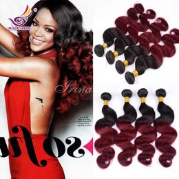 Grade 7a Malaysian ombre body wave unprocessed virgin human hair weave ombre burgundy 1b 99j body wave extensions red wine 3pcs lot two tone