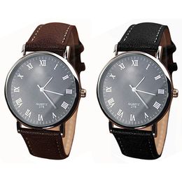 Business Men's Roman Numerals Faux Leather Band Quartz Analogue Luxury Dress Watches 2015 new 5MNY