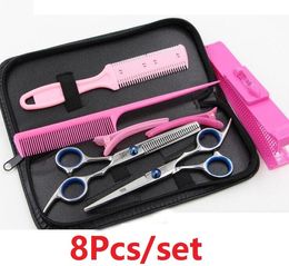 DHL Free 8pcs/set Hairdressing Tools 6.0 inch Barber Scissors Kits Hair Clipper Razor Hair Styling Scissors Hair Cutting Tool