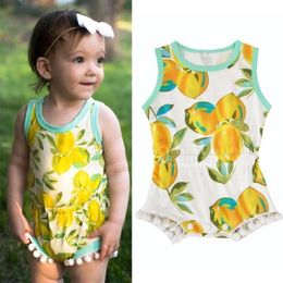 Newborn Baby Rompers Summer Sleeveless Lemon Printed Jumpsuits Infant Baby One Pieces Romper High Quality Tassel Kids Girls Jumpsuit Clothes