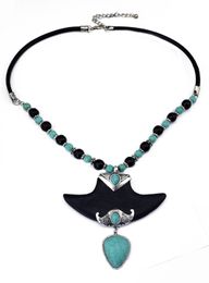 Bohemian Vintage Silver Gold Plated Leather Chain Turquoise Collar Choker Necklace for Women