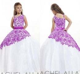 Rachel Allan Spaghetti Ball Gowns Dresses Lace Zipper Sweep Train Girls Pageant Dresses Flower Kids Wear HY1144