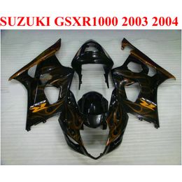 new aftermarket set for suzuki gsxr1000 k3 k4 2003 2004 brown flames in black plastic fairing kit gsxr1000 03 04 fairings cq7