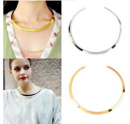 Wholesale-Fashion Womens Gold Silver Tone Curved Mirrored Metal Choker Collar Mottled Bib Necklace