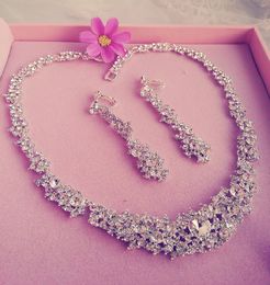 2015 #0126009 Victorian Austrian Rhinestone Crystal Necklace Earrings Set Two Pieces Bridal Wedding Jewlery