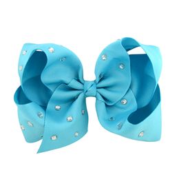 100 Pcs girl 5" Plain colour ribbon ABC hair bows alligator clips with CZ rhinestone school headwear hair elastic ties accessories HD3495