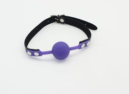 Wholesale-D:41mm purple silicone ball gag,bondage restraint rubber mouth plug with PU belt,adule sex bondage ball gag