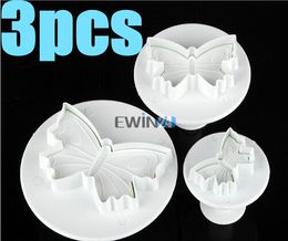 3Pcs Diferent Sizes Butterfly Plunger Cutter Mold Set Sugarcraft Fondant Cake Mold Decorating DIY Tool Free Shipping 144Sets