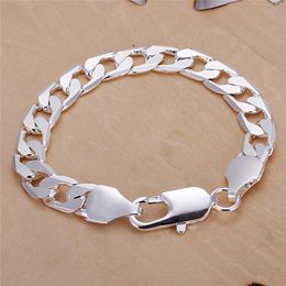 10MM Figaro chain bracelet 925 Sterling silver plated cool men's fashion Jewellery Top quality Free Shipping