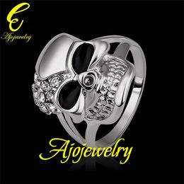 010 Size 8 New Skull jewellery 18K White Gold Plated Enamel Skull Accessories Ring For Women Free Shipping