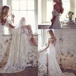 2020 Romantic Lace Beach Wedding Dresses Sexy V Neck Open Back Bride Dresses Court Train Fashionable Vestido De Noiva Hot