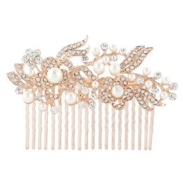 Wholesale-BELLA 2015 Rose Gold Tone Hair Jewellery For Bridal Clear Flower Ivory Pearl Hair Comb Austrian Crystal Headpiece Accessories