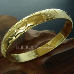 23ct yellow gold GF Chinese carving Wedding open Bangle bracelet G103