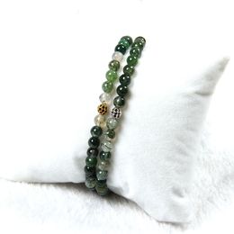 Wholesale 10pcs/lot New Arrival 4mm Natural Green Onyx Stone Beads With Micro Paved Black cz Ball Beaded Bracelet For Gift