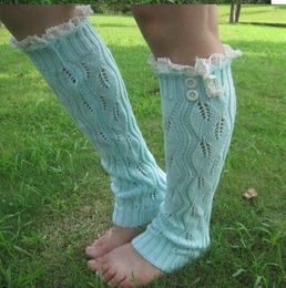 2015 Button leg warmers Knit Lace shark tank Legwarmers Boot Cuffs lace trim gaiters Boot Socks Crochet 7 Colours #3719