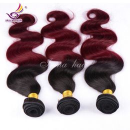 Peruvian Virgin Hair Body Wave 3pcs/ lot 7A Real 100% Unprocessed Remy Human Hair Extensions Weaves 12-26inch 1B/Burgundy Ombre Hair Wefts
